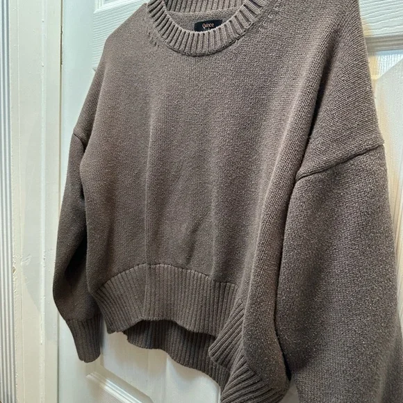 Quince Taupe Cropped Crewneck Sweater - Picture 3 of 4